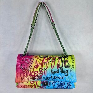 Rainbow Graffiti Quilted Flap LARGE Shoulder Bag Multi Color Neon Streetwear